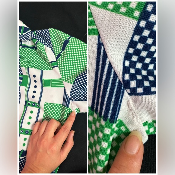 Vintage 70s 1970s Poly Knit Short Sleeve Novelty Print Shirtwaist Dress - Picture 9 of 10